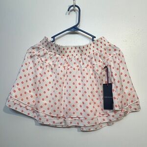 Ruffle White Mini Skirt with Orange Polka Dots